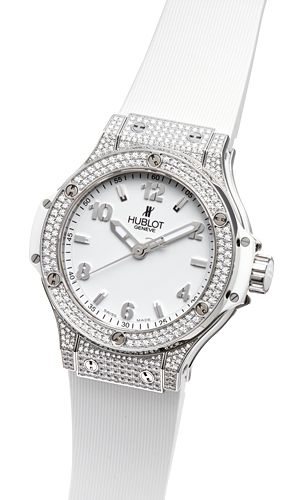 Hublot Big Bang 38mm Stainless Steel Diamonds White Rubber Ladies Watch, 361.SE.2010.RW.1704